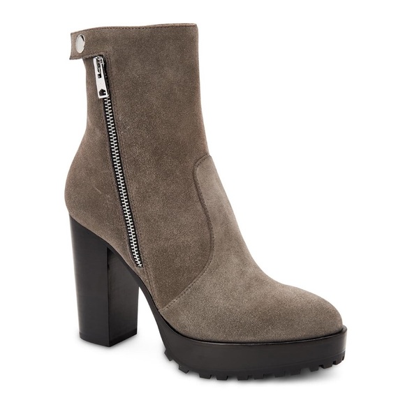 NWT ALLSAINTS Suede Block Heel Bootie, Grey